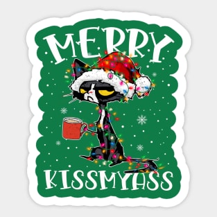 Merry Kissmyass Cat Christmas light Funny Sticker